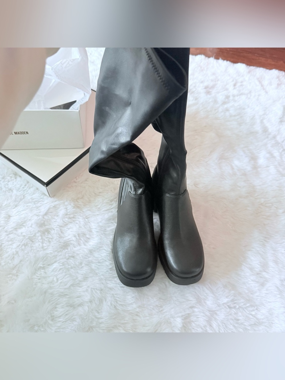Steve Madden black Berkleigh knee high faux leather boots - Picture 6 of 8